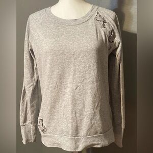 Xersion Light Gray Women's Sweatshirt with Lace-Up Details